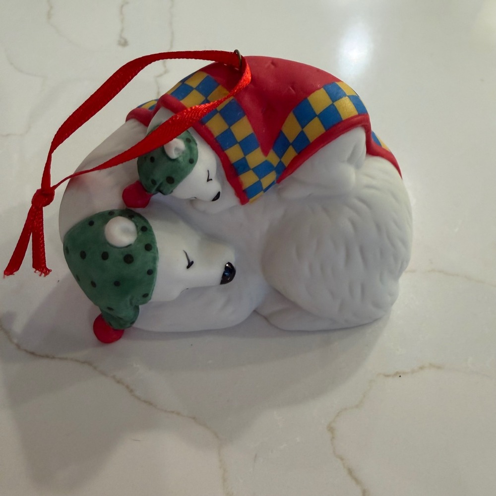 2002 Hallmark Keepsake Ornament Sleeping Polar Bears Mother and Cub Porcelain
